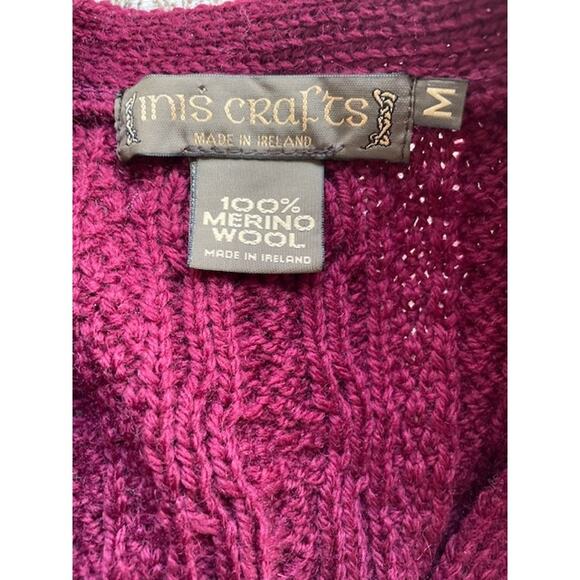 Inis Crafts Irish 100% Merino Wool Long Cardigan‎ Women's Size Medium Burgundy - Picture 5 of 6